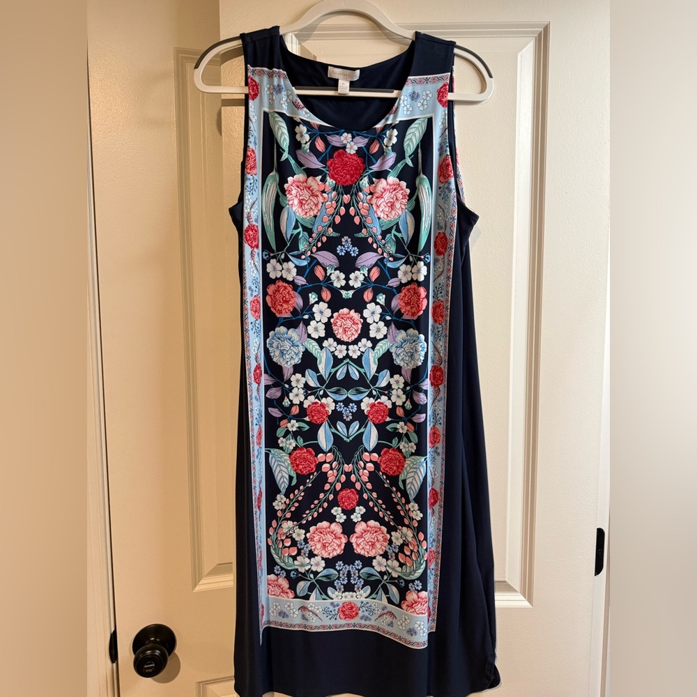 Charter Club Navy Midi Dress with Floral Panel
